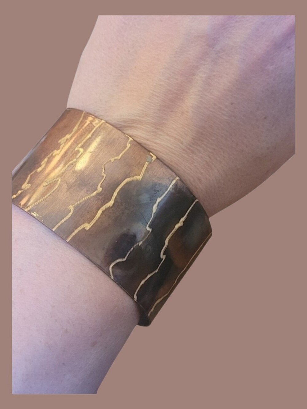 Copper Tone Wide Cuff Bracelet - Brown/Gold